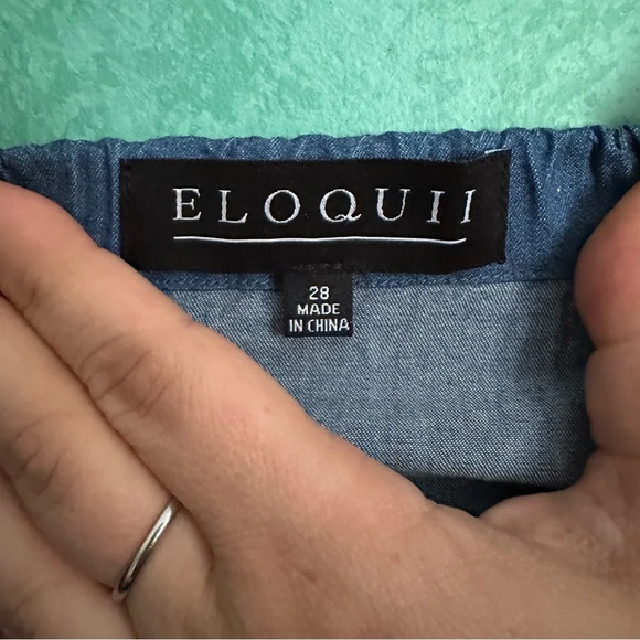 NEW ELOQUII Tassel Trimmed Off Shoulder Blue Chambray Top 28 Plus Size‎ Curvy 3X - Picture 4 of 7